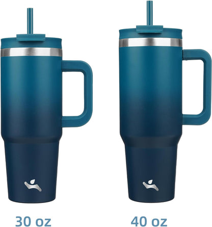 40 oz Insulated Tumbler Water Bottle with Handle, Straw Lid | BPA-free and dishwasher safe; made for gym, travel, coffee and gifting, 2 straws, cup holder friendly,Indigo Black