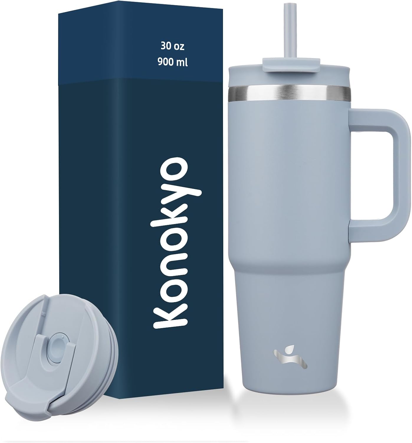 40 oz Insulated Tumbler Water Bottle with Handle, Straw Lid | BPA-free and dishwasher safe; made for gym, travel, coffee and gifting, 2 straws, cup holder friendly,Indigo Black