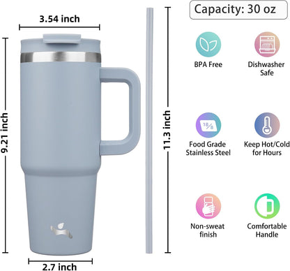 40 oz Insulated Tumbler Water Bottle with Handle, Straw Lid | BPA-free and dishwasher safe; made for gym, travel, coffee and gifting, 2 straws, cup holder friendly,Indigo Black
