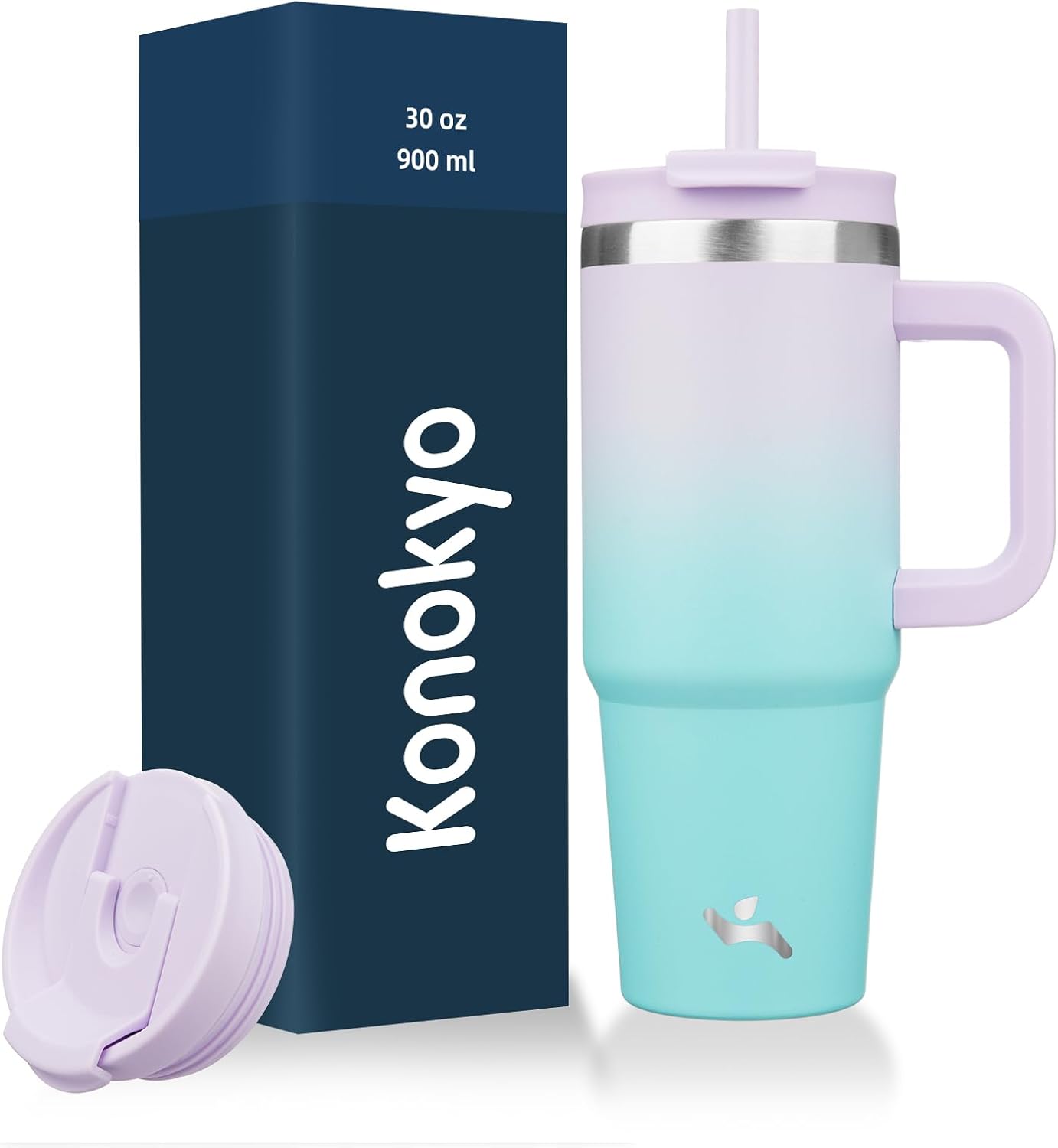 40 oz Insulated Tumbler Water Bottle with Handle, Straw Lid | BPA-free and dishwasher safe; made for gym, travel, coffee and gifting, 2 straws, cup holder friendly,Indigo Black