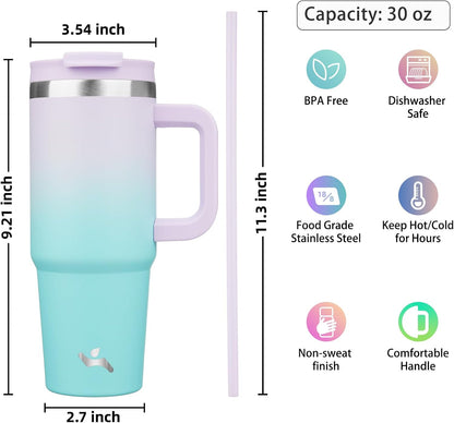 40 oz Insulated Tumbler Water Bottle with Handle, Straw Lid | BPA-free and dishwasher safe; made for gym, travel, coffee and gifting, 2 straws, cup holder friendly,Indigo Black