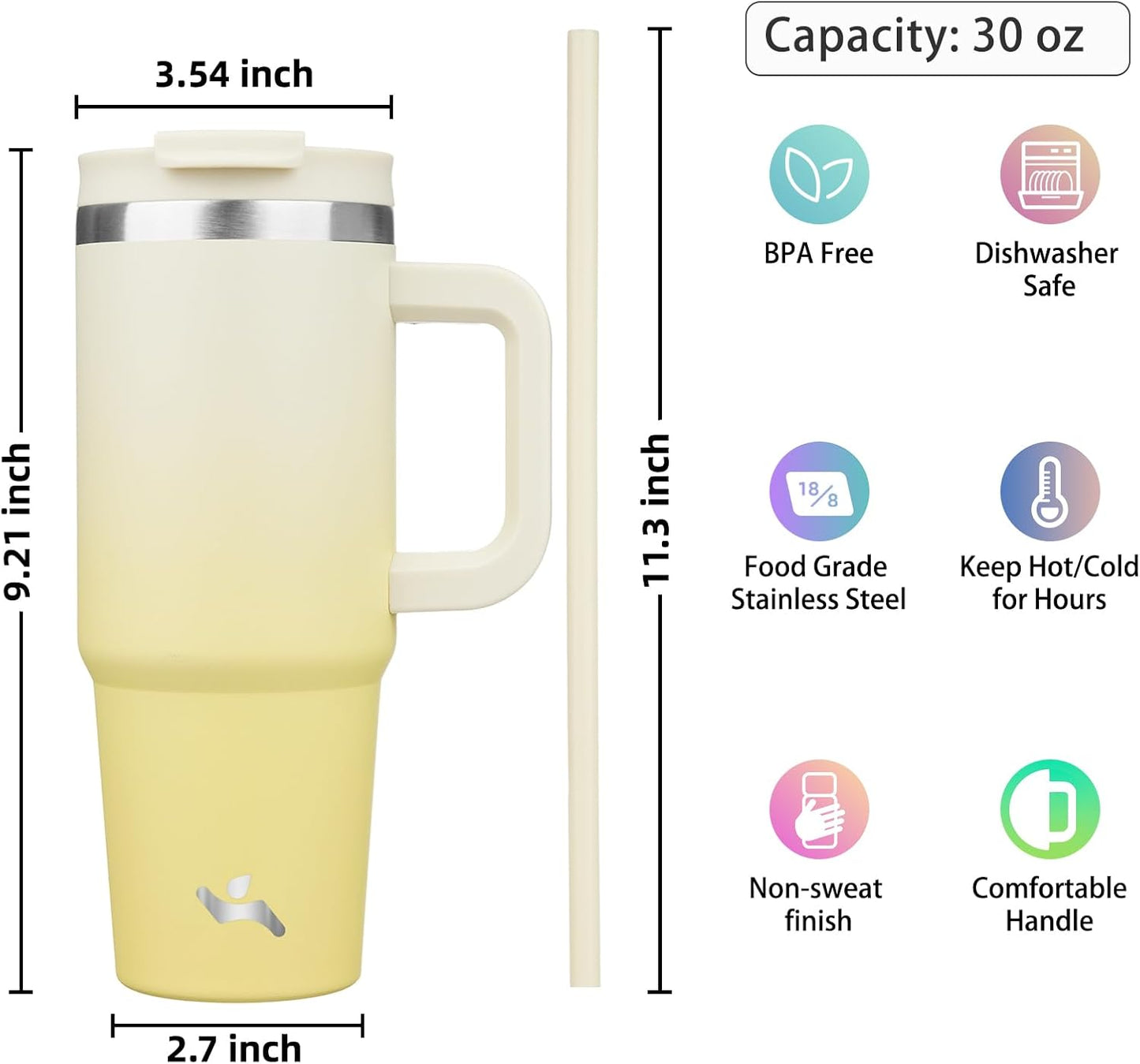 40 oz Insulated Tumbler Water Bottle with Handle, Straw Lid | BPA-free and dishwasher safe; made for gym, travel, coffee and gifting, 2 straws, cup holder friendly,Indigo Black