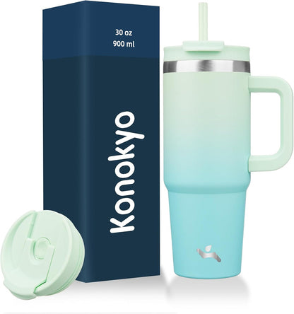 40 oz Insulated Tumbler Water Bottle with Handle, Straw Lid | BPA-free and dishwasher safe; made for gym, travel, coffee and gifting, 2 straws, cup holder friendly,Indigo Black