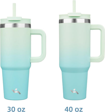 40 oz Insulated Tumbler Water Bottle with Handle, Straw Lid | BPA-free and dishwasher safe; made for gym, travel, coffee and gifting, 2 straws, cup holder friendly,Indigo Black