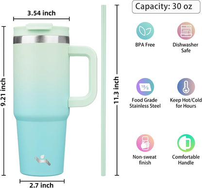 40 oz Insulated Tumbler Water Bottle with Handle, Straw Lid | BPA-free and dishwasher safe; made for gym, travel, coffee and gifting, 2 straws, cup holder friendly,Indigo Black