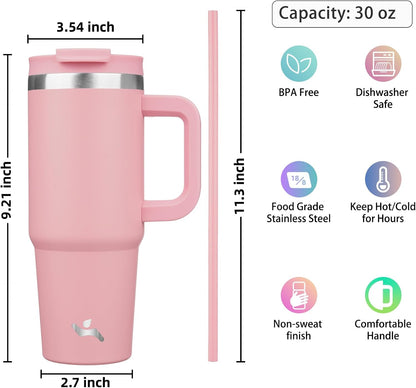 40 oz Insulated Tumbler Water Bottle with Handle, Straw Lid | BPA-free and dishwasher safe; made for gym, travel, coffee and gifting, 2 straws, cup holder friendly,Indigo Black