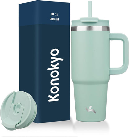 40 oz Insulated Tumbler Water Bottle with Handle, Straw Lid | BPA-free and dishwasher safe; made for gym, travel, coffee and gifting, 2 straws, cup holder friendly,Indigo Black