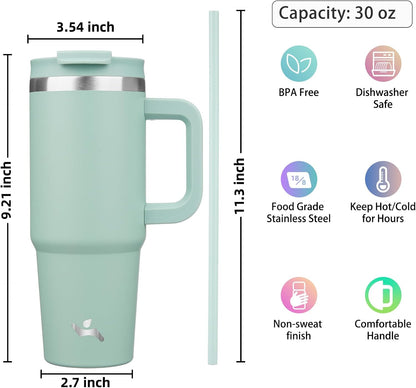 40 oz Insulated Tumbler Water Bottle with Handle, Straw Lid | BPA-free and dishwasher safe; made for gym, travel, coffee and gifting, 2 straws, cup holder friendly,Indigo Black