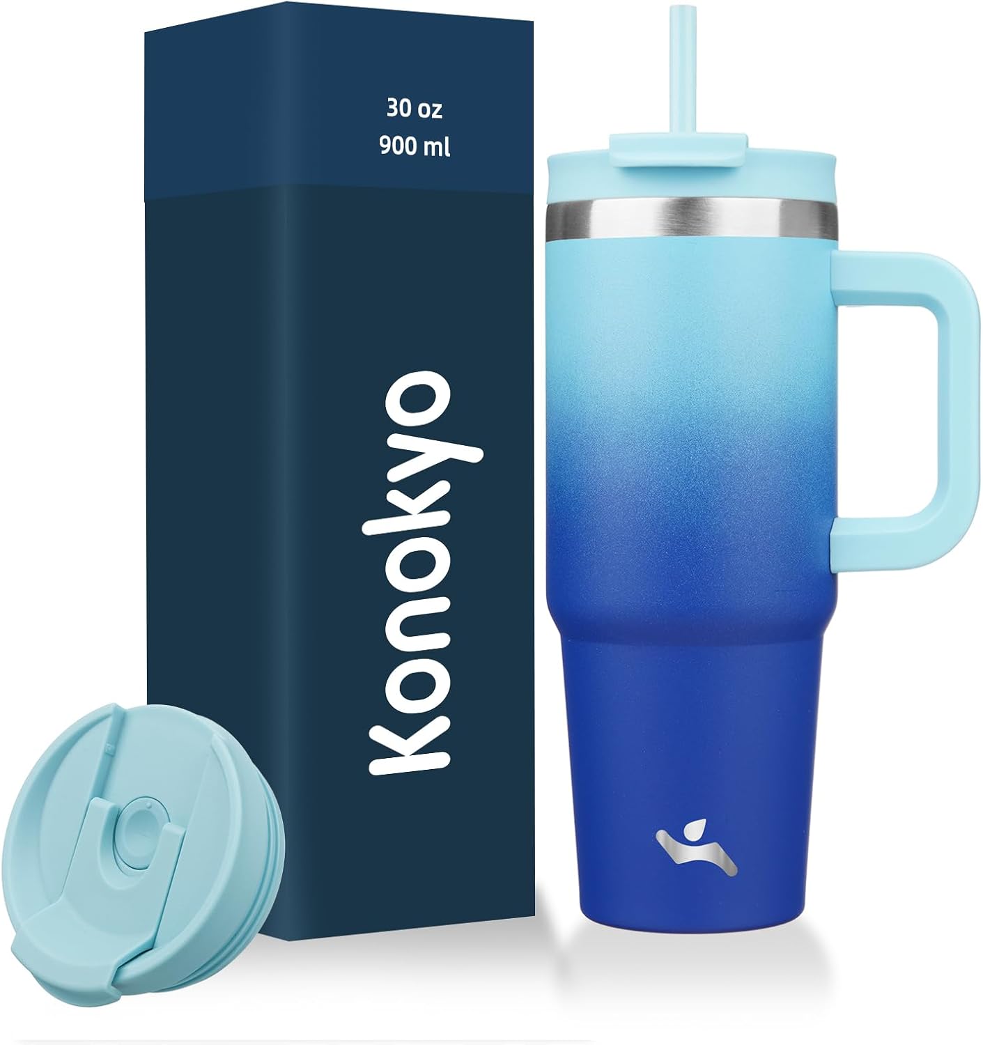 40 oz Insulated Tumbler Water Bottle with Handle, Straw Lid | BPA-free and dishwasher safe; made for gym, travel, coffee and gifting, 2 straws, cup holder friendly,Indigo Black