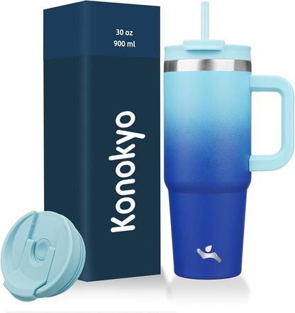 40 oz Insulated Tumbler Water Bottle with Handle, Straw Lid | BPA-free and dishwasher safe; made for gym, travel, coffee and gifting, 2 straws, cup holder friendly,Indigo Black