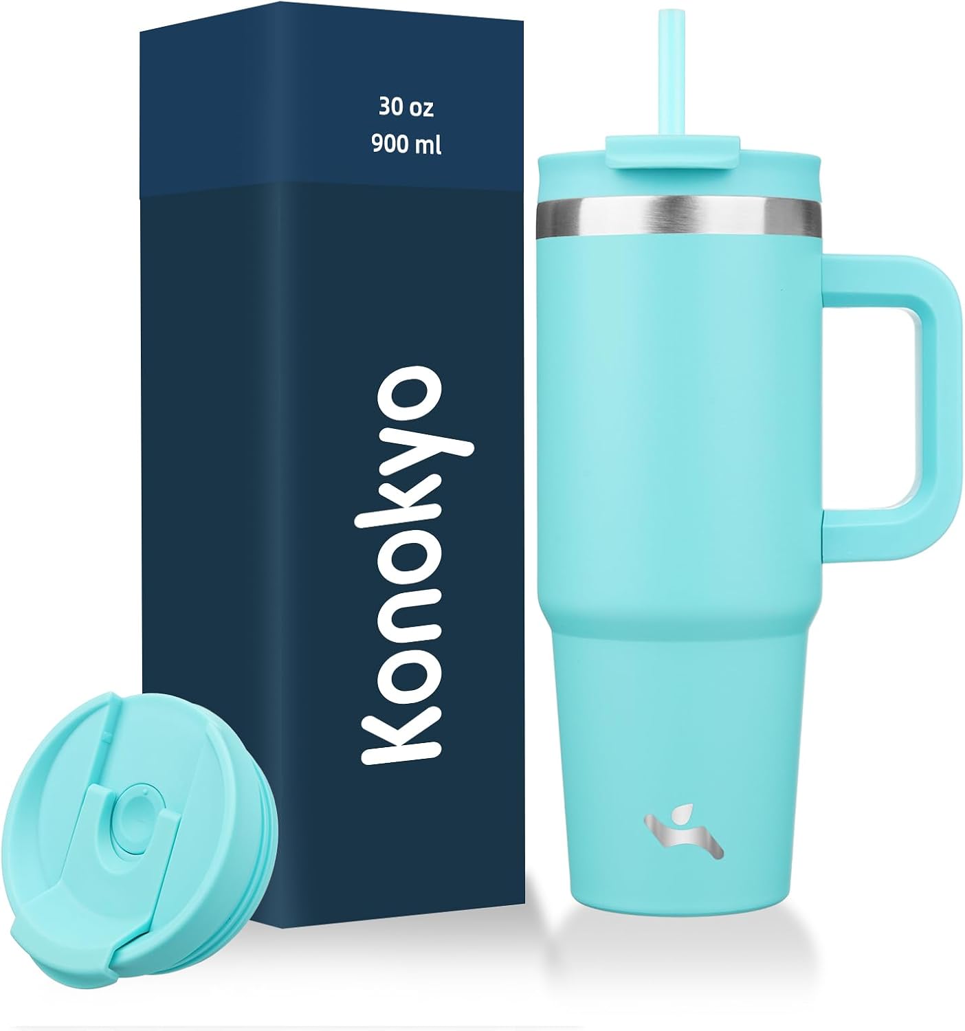 40 oz Insulated Tumbler Water Bottle with Handle, Straw Lid | BPA-free and dishwasher safe; made for gym, travel, coffee and gifting, 2 straws, cup holder friendly,Indigo Black