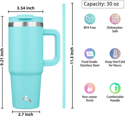 40 oz Insulated Tumbler Water Bottle with Handle, Straw Lid | BPA-free and dishwasher safe; made for gym, travel, coffee and gifting, 2 straws, cup holder friendly,Indigo Black