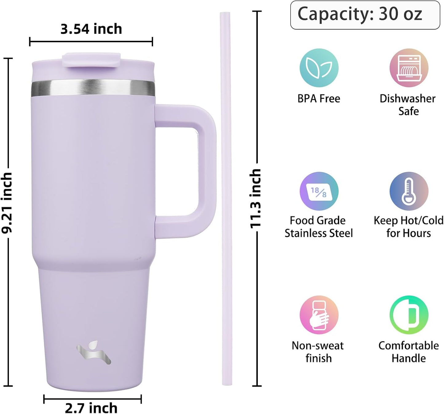 40 oz Insulated Tumbler Water Bottle with Handle, Straw Lid | BPA-free and dishwasher safe; made for gym, travel, coffee and gifting, 2 straws, cup holder friendly,Indigo Black