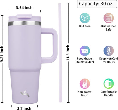 40 oz Insulated Tumbler Water Bottle with Handle, Straw Lid | BPA-free and dishwasher safe; made for gym, travel, coffee and gifting, 2 straws, cup holder friendly,Indigo Black