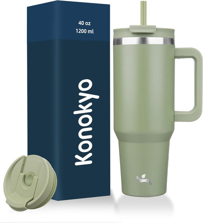 40 oz Insulated Tumbler Water Bottle with Handle, Straw Lid | BPA-free and dishwasher safe; made for gym, travel, coffee and gifting, 2 straws, cup holder friendly,Indigo Black