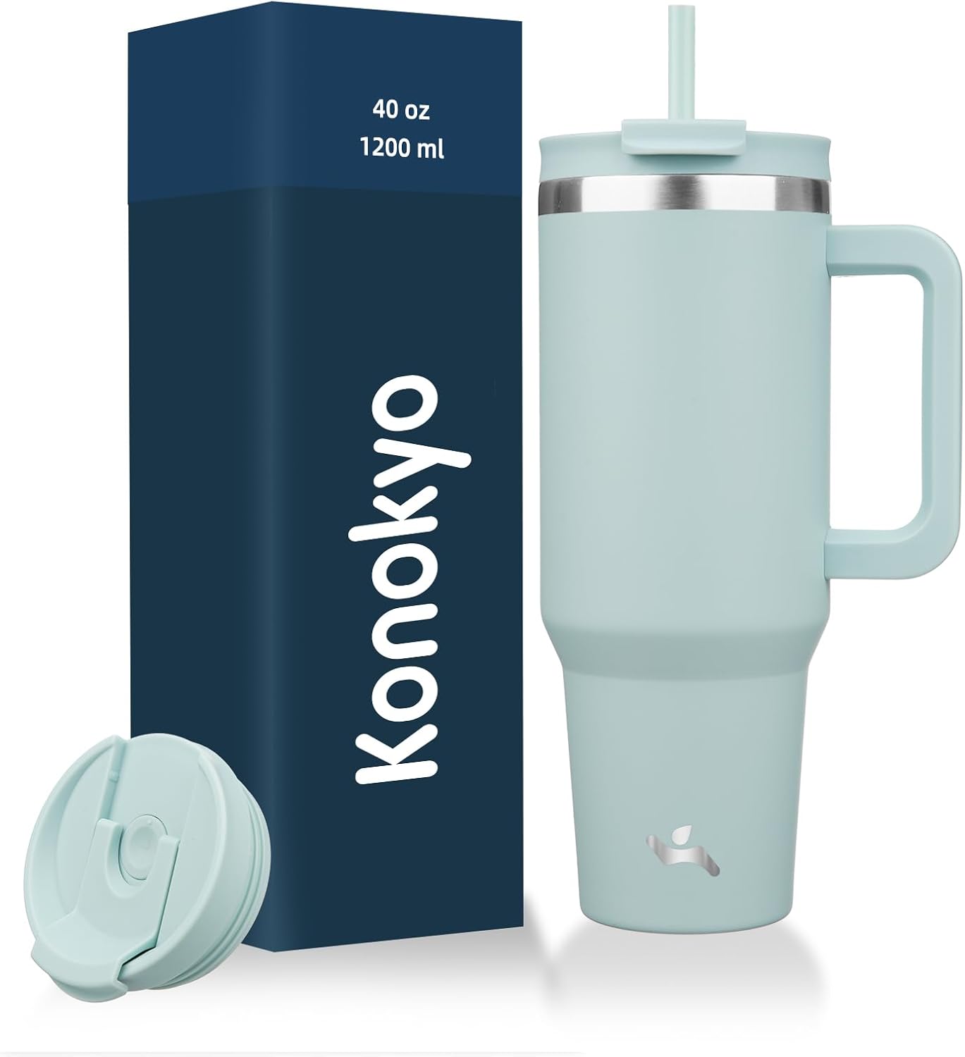 40 oz Insulated Tumbler Water Bottle with Handle, Straw Lid | BPA-free and dishwasher safe; made for gym, travel, coffee and gifting, 2 straws, cup holder friendly,Indigo Black