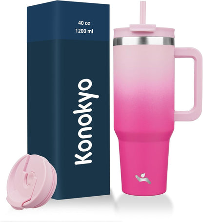 40 oz Insulated Tumbler Water Bottle with Handle, Straw Lid | BPA-free and dishwasher safe; made for gym, travel, coffee and gifting, 2 straws, cup holder friendly,Indigo Black
