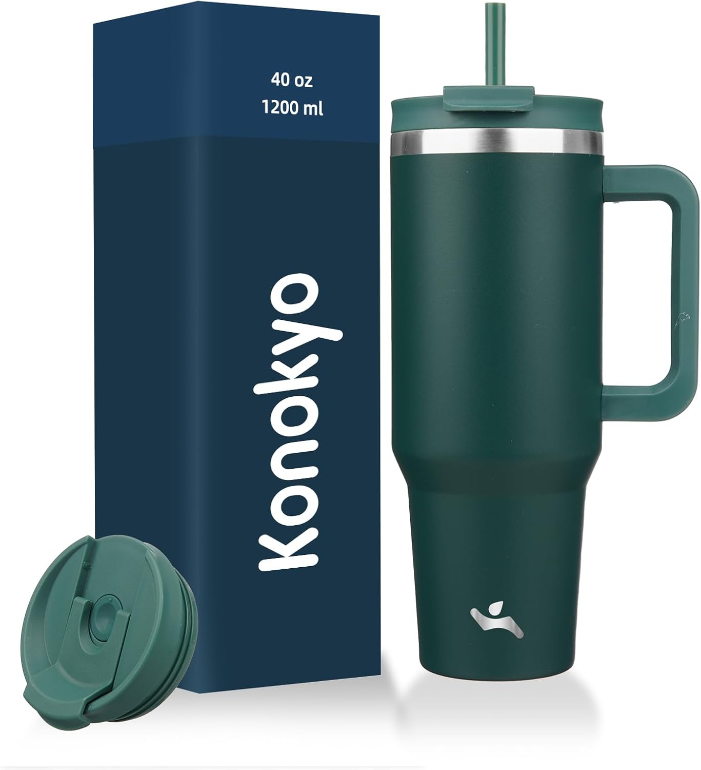 40 oz Insulated Tumbler Water Bottle with Handle, Straw Lid | BPA-free and dishwasher safe; made for gym, travel, coffee and gifting, 2 straws, cup holder friendly,Indigo Black