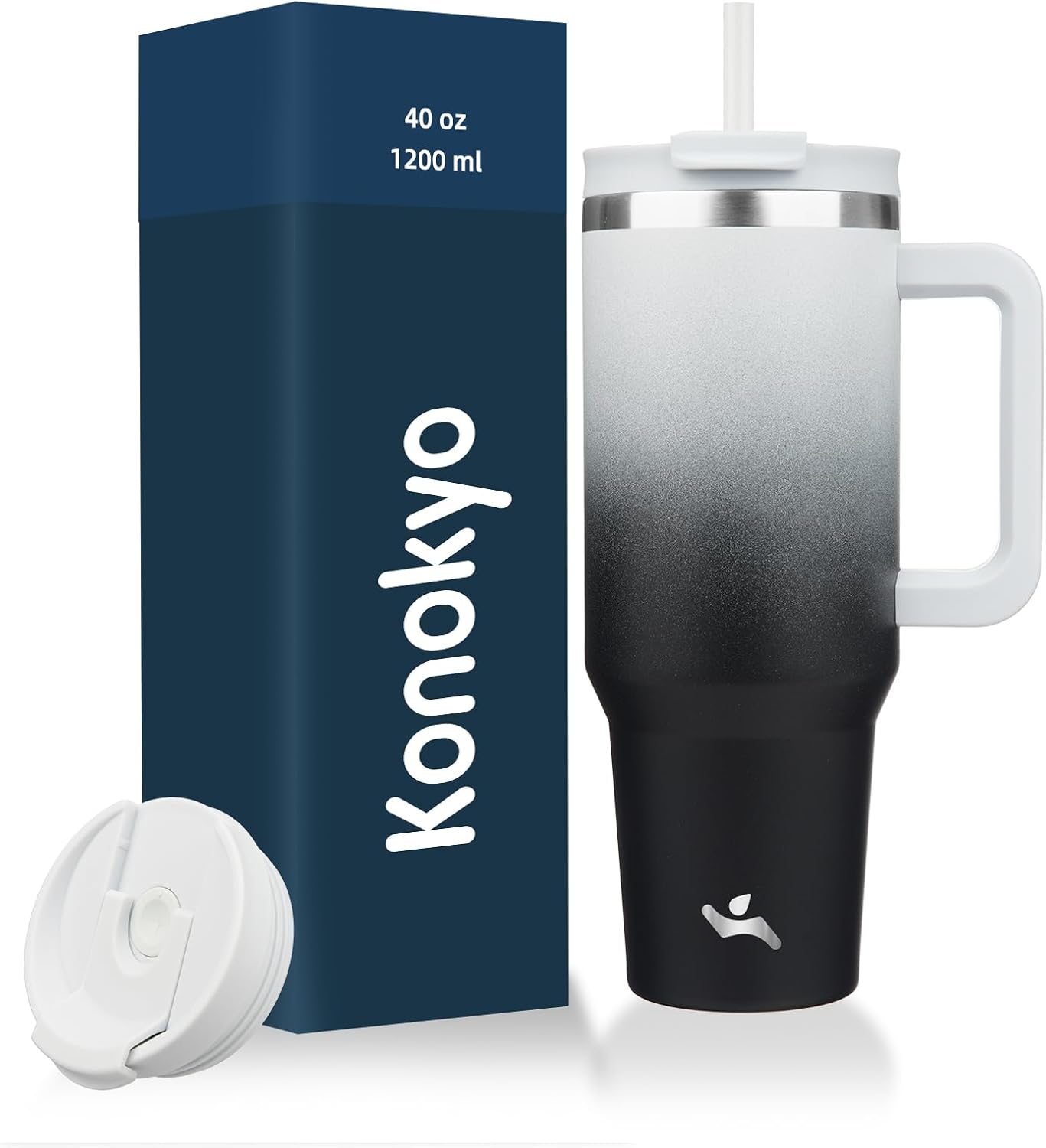 40 oz Insulated Tumbler Water Bottle with Handle, Straw Lid | BPA-free and dishwasher safe; made for gym, travel, coffee and gifting, 2 straws, cup holder friendly,Indigo Black