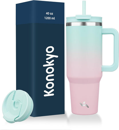 40 oz Insulated Tumbler Water Bottle with Handle, Straw Lid | BPA-free and dishwasher safe; made for gym, travel, coffee and gifting, 2 straws, cup holder friendly,Indigo Black