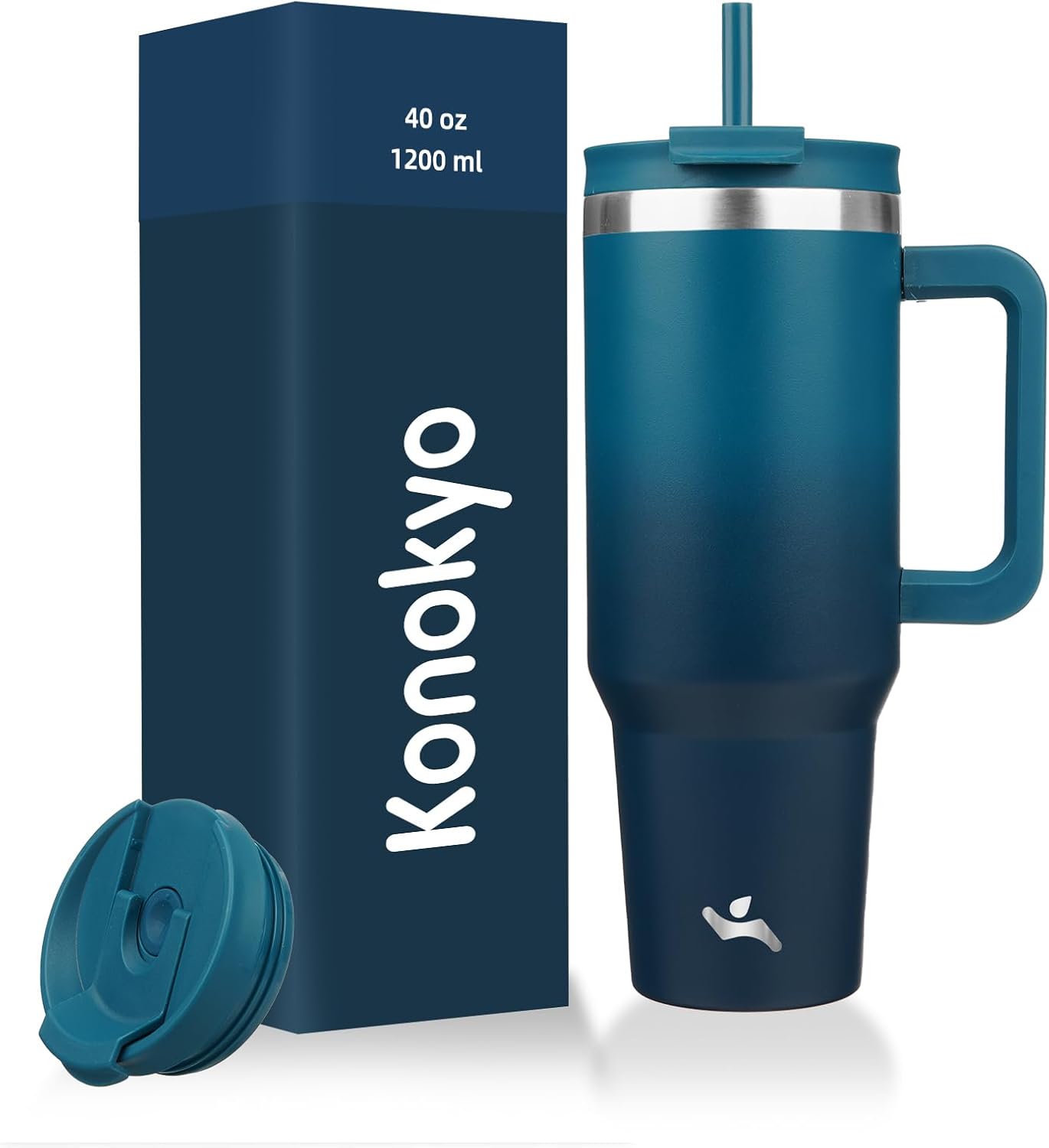 40 oz Insulated Tumbler Water Bottle with Handle, Straw Lid | BPA-free and dishwasher safe; made for gym, travel, coffee and gifting, 2 straws, cup holder friendly,Indigo Black