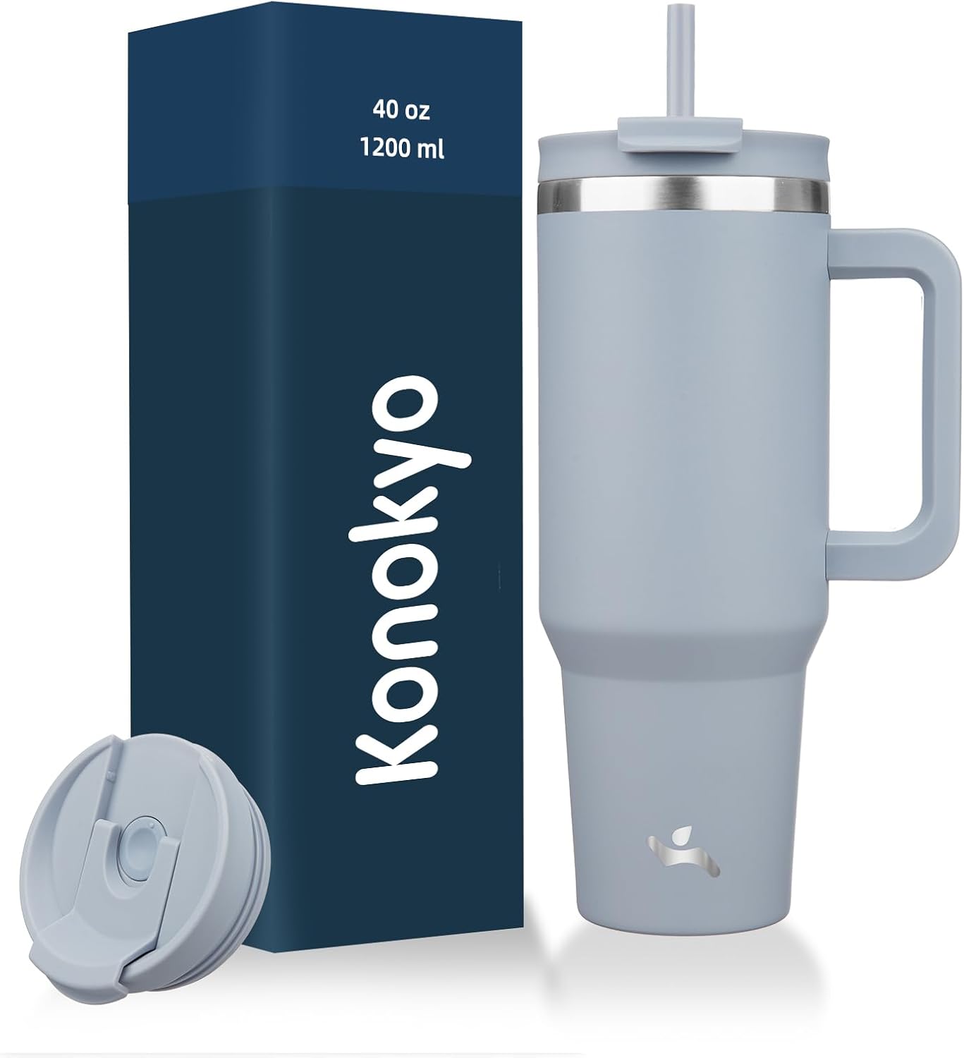 40 oz Insulated Tumbler Water Bottle with Handle, Straw Lid | BPA-free and dishwasher safe; made for gym, travel, coffee and gifting, 2 straws, cup holder friendly,Indigo Black