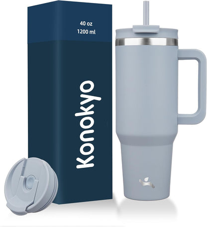 40 oz Insulated Tumbler Water Bottle with Handle, Straw Lid | BPA-free and dishwasher safe; made for gym, travel, coffee and gifting, 2 straws, cup holder friendly,Indigo Black
