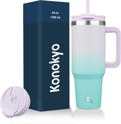 40 oz Insulated Tumbler Water Bottle with Handle, Straw Lid | BPA-free and dishwasher safe; made for gym, travel, coffee and gifting, 2 straws, cup holder friendly,Indigo Black