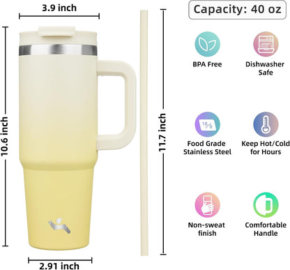 40 oz Insulated Tumbler Water Bottle with Handle, Straw Lid | BPA-free and dishwasher safe; made for gym, travel, coffee and gifting, 2 straws, cup holder friendly,Indigo Black