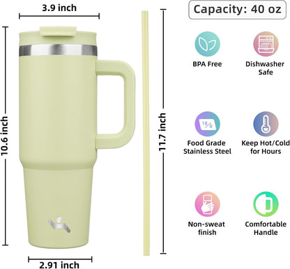 40 oz Insulated Tumbler Water Bottle with Handle, Straw Lid | BPA-free and dishwasher safe; made for gym, travel, coffee and gifting, 2 straws, cup holder friendly,Indigo Black