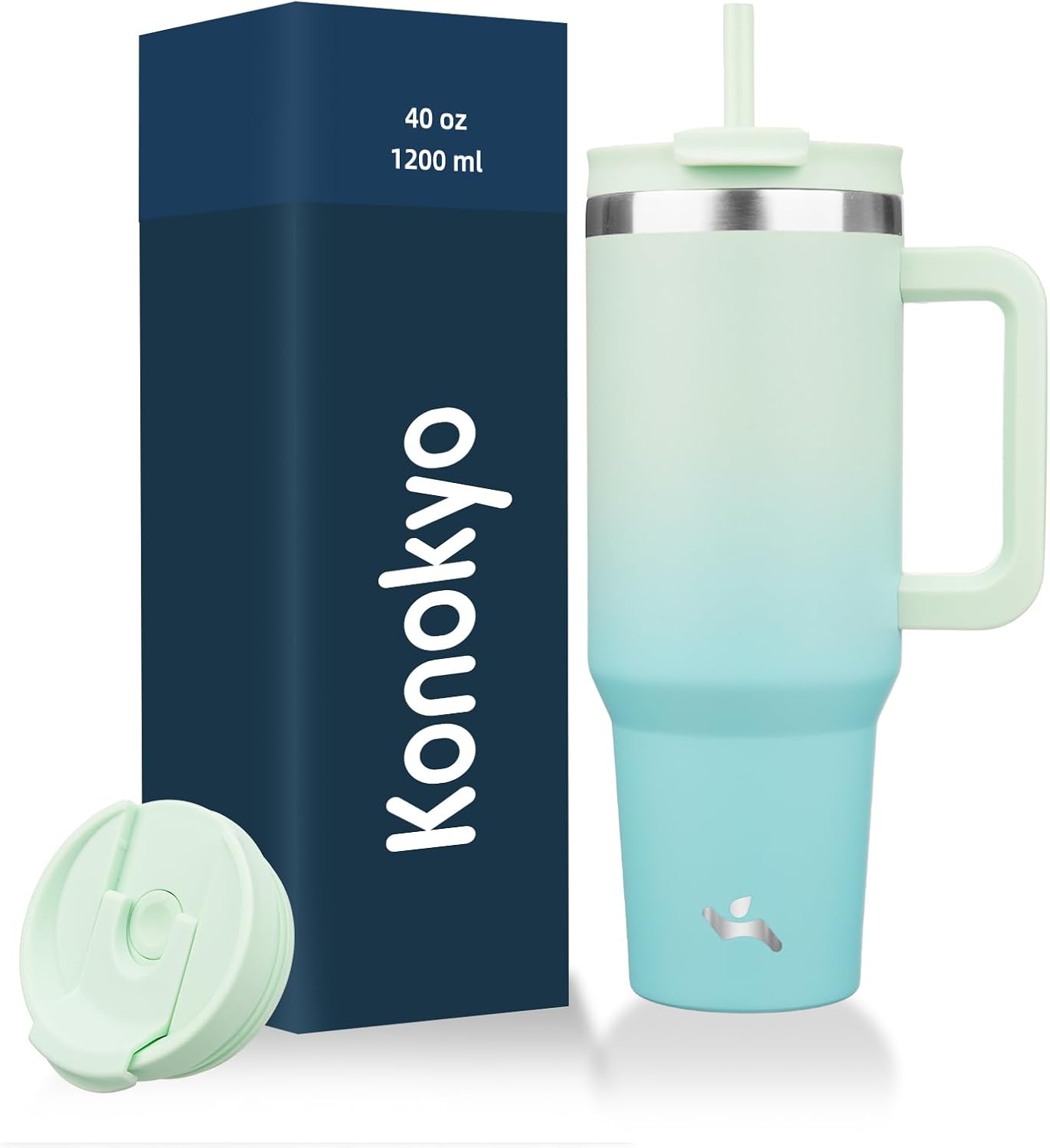 40 oz Insulated Tumbler Water Bottle with Handle, Straw Lid | BPA-free and dishwasher safe; made for gym, travel, coffee and gifting, 2 straws, cup holder friendly,Indigo Black