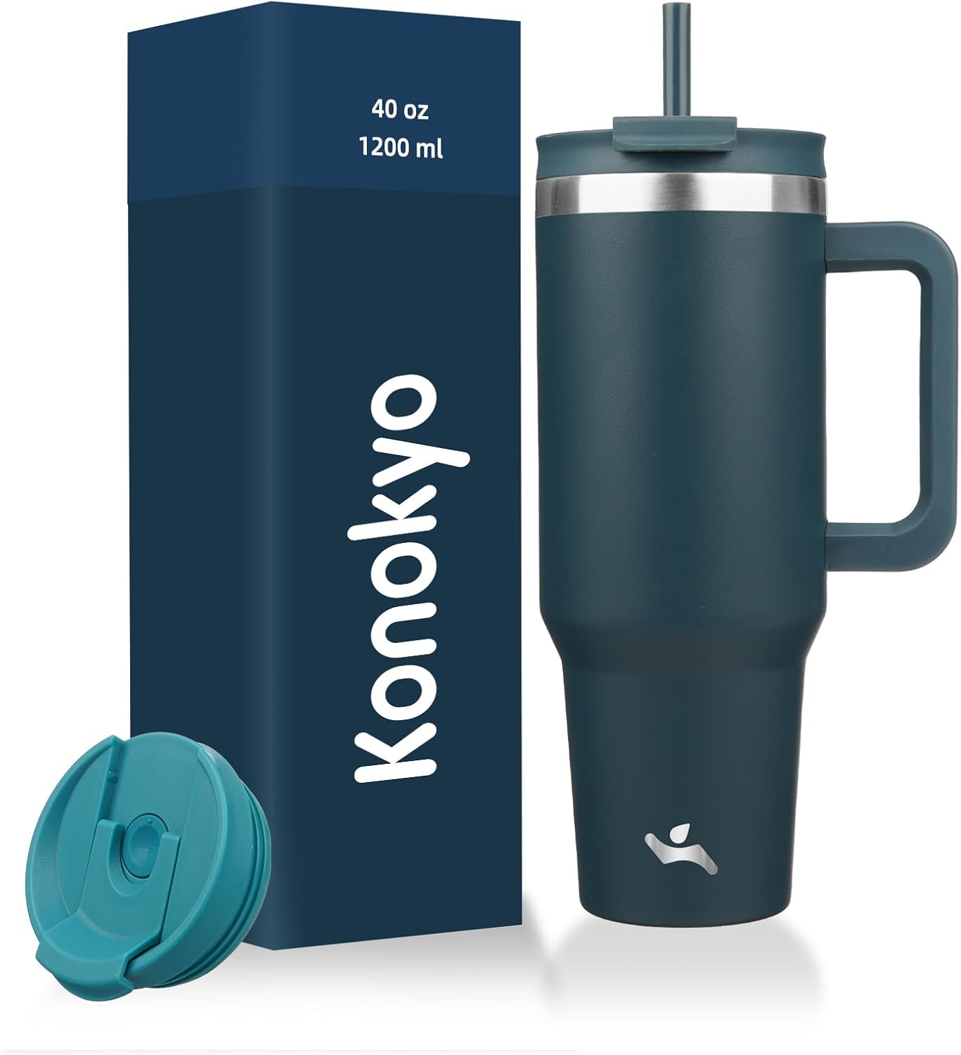 40 oz Insulated Tumbler Water Bottle with Handle, Straw Lid | BPA-free and dishwasher safe; made for gym, travel, coffee and gifting, 2 straws, cup holder friendly,Indigo Black