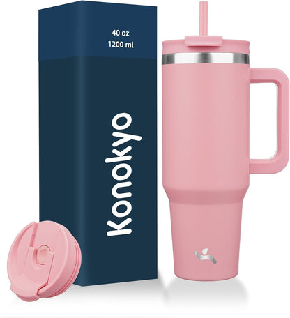 40 oz Insulated Tumbler Water Bottle with Handle, Straw Lid | BPA-free and dishwasher safe; made for gym, travel, coffee and gifting, 2 straws, cup holder friendly,Indigo Black