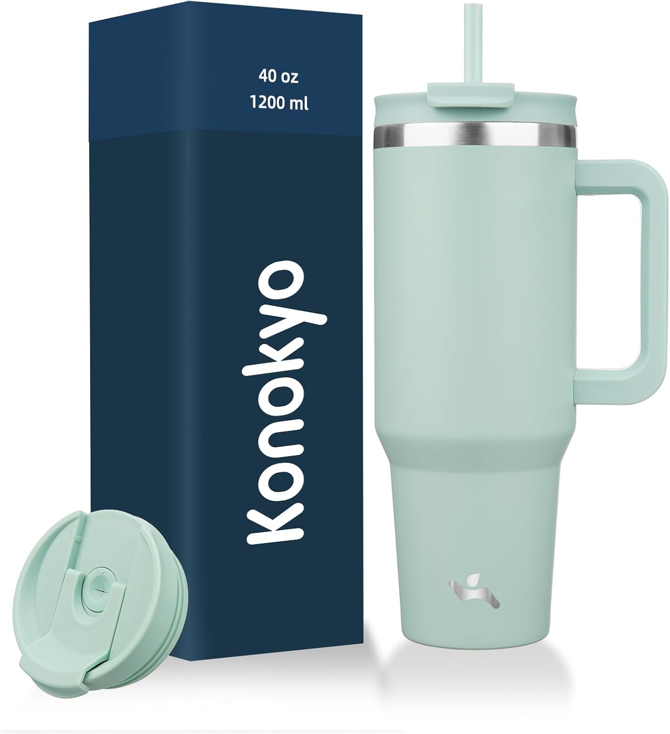 40 oz Insulated Tumbler Water Bottle with Handle, Straw Lid | BPA-free and dishwasher safe; made for gym, travel, coffee and gifting, 2 straws, cup holder friendly,Indigo Black