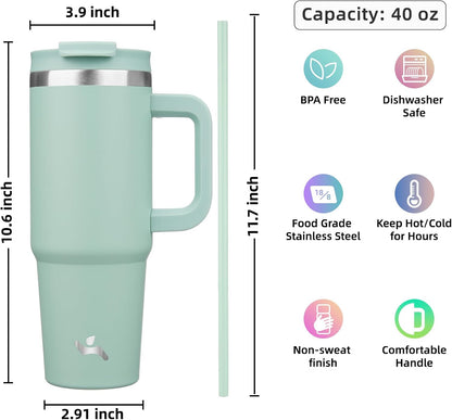 40 oz Insulated Tumbler Water Bottle with Handle, Straw Lid | BPA-free and dishwasher safe; made for gym, travel, coffee and gifting, 2 straws, cup holder friendly,Indigo Black