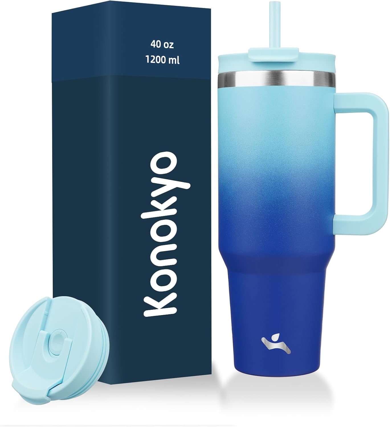 40 oz Insulated Tumbler Water Bottle with Handle, Straw Lid | BPA-free and dishwasher safe; made for gym, travel, coffee and gifting, 2 straws, cup holder friendly,Indigo Black
