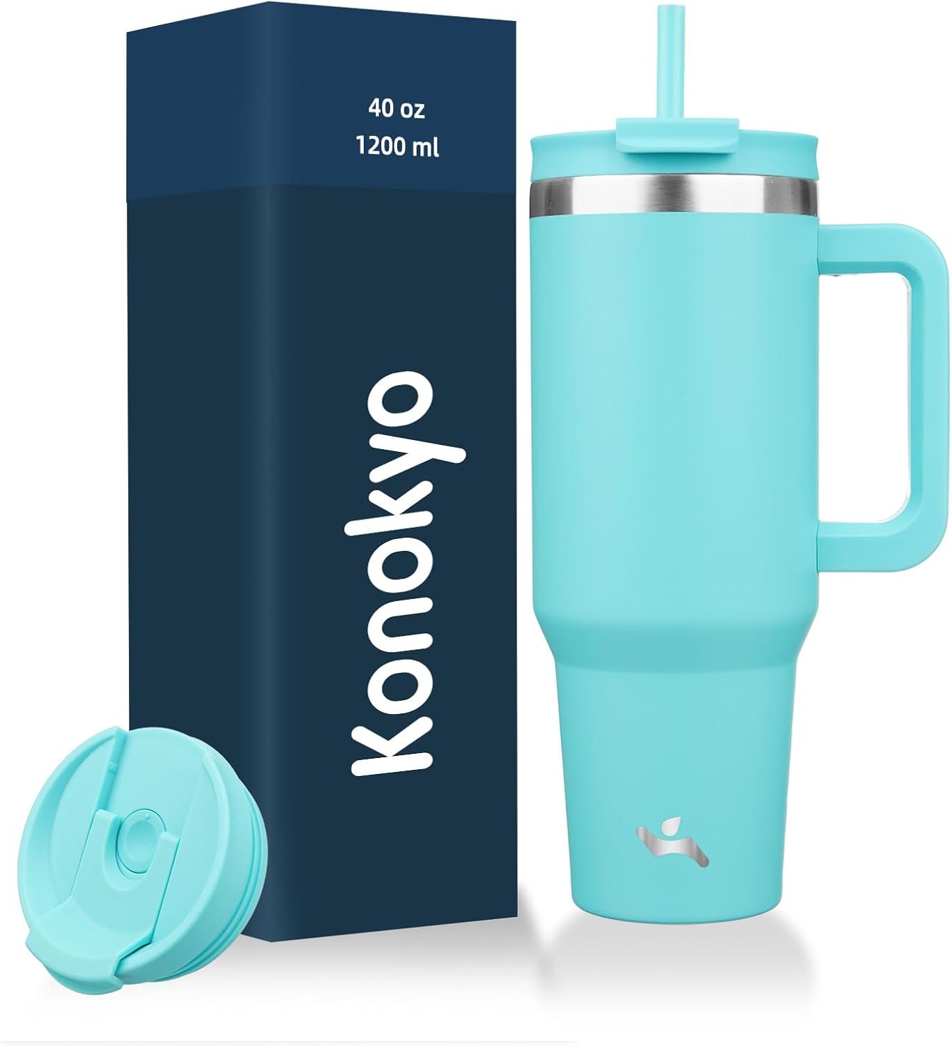 40 oz Insulated Tumbler Water Bottle with Handle, Straw Lid | BPA-free and dishwasher safe; made for gym, travel, coffee and gifting, 2 straws, cup holder friendly,Indigo Black