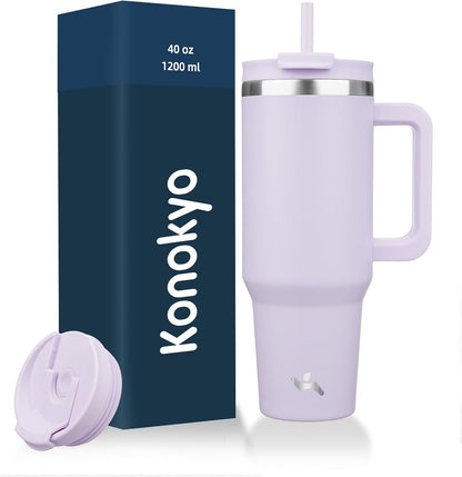 40 oz Insulated Tumbler Water Bottle with Handle, Straw Lid | BPA-free and dishwasher safe; made for gym, travel, coffee and gifting, 2 straws, cup holder friendly,Indigo Black