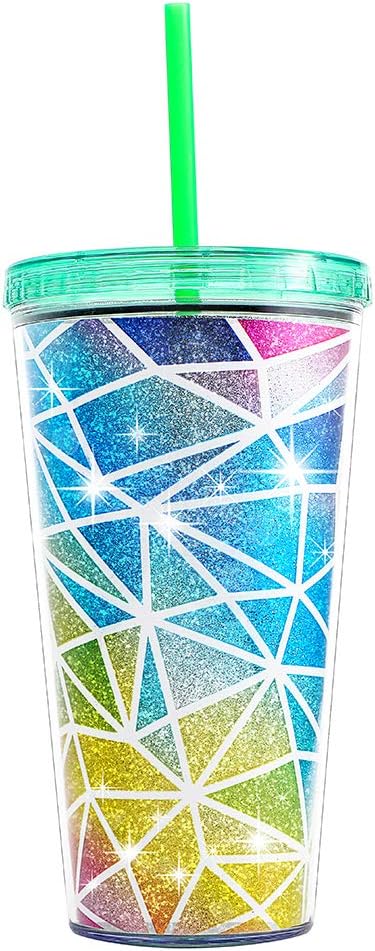22oz Cute Glitter Tumbler Cups with Lid and Straw, Colorful | Double Wall Insulated Acrylic Cup