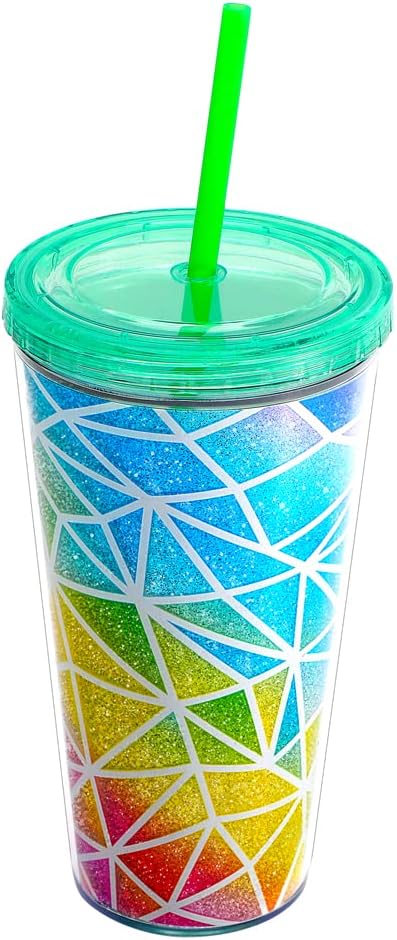 22oz Cute Glitter Tumbler Cups with Lid and Straw, Colorful | Double Wall Insulated Acrylic Cup