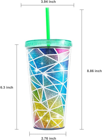 22oz Cute Glitter Tumbler Cups with Lid and Straw, Colorful | Double Wall Insulated Acrylic Cup