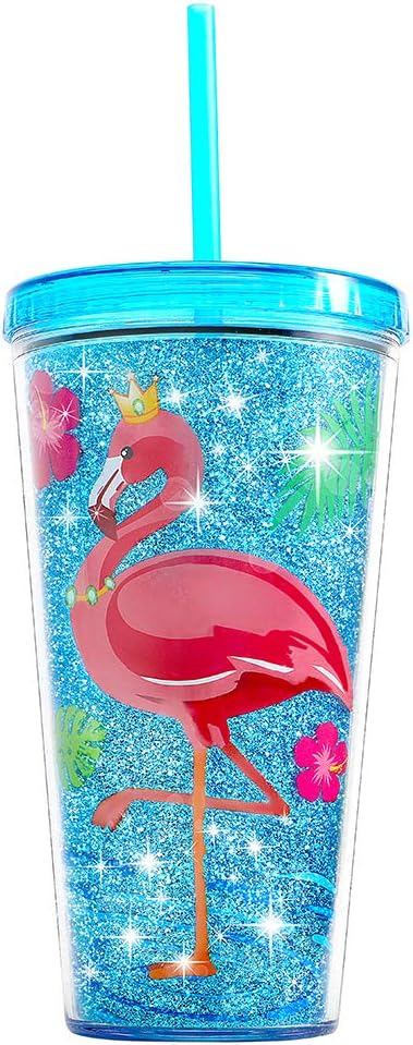 22oz Cute Glitter Tumbler Cups with Lid and Straw, Colorful | Double Wall Insulated Acrylic Cup