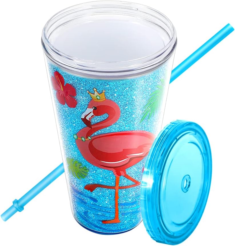 22oz Cute Glitter Tumbler Cups with Lid and Straw, Colorful | Double Wall Insulated Acrylic Cup