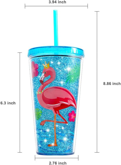 22oz Cute Glitter Tumbler Cups with Lid and Straw, Colorful | Double Wall Insulated Acrylic Cup