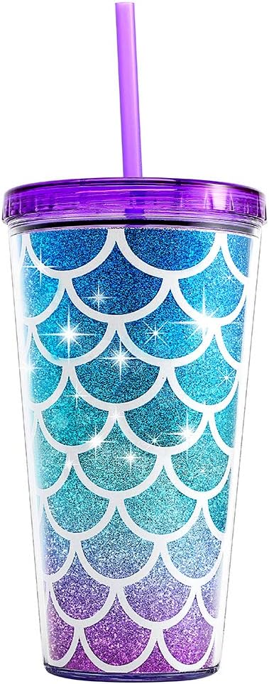 22oz Cute Glitter Tumbler Cups with Lid and Straw, Colorful | Double Wall Insulated Acrylic Cup