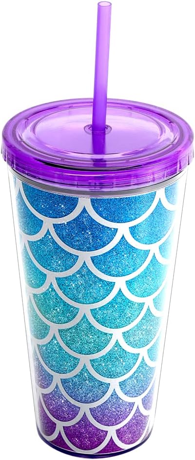 22oz Cute Glitter Tumbler Cups with Lid and Straw, Colorful | Double Wall Insulated Acrylic Cup