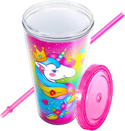 22oz Cute Glitter Tumbler Cups with Lid and Straw, Colorful | Double Wall Insulated Acrylic Cup