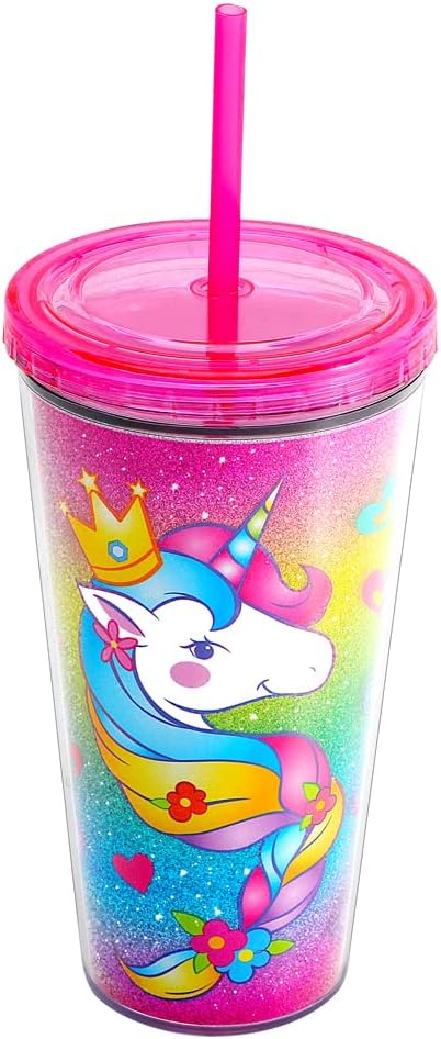 22oz Cute Glitter Tumbler Cups with Lid and Straw, Colorful | Double Wall Insulated Acrylic Cup