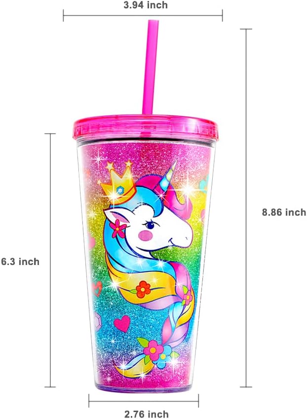 22oz Cute Glitter Tumbler Cups with Lid and Straw, Colorful | Double Wall Insulated Acrylic Cup