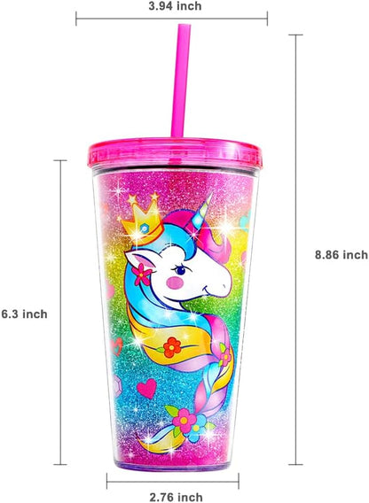 22oz Cute Glitter Tumbler Cups with Lid and Straw, Colorful | Double Wall Insulated Acrylic Cup